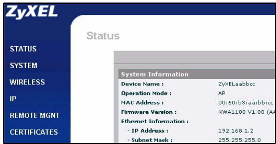 ZYXEL NWA-1100 - Log Into the Web Configurator - 5