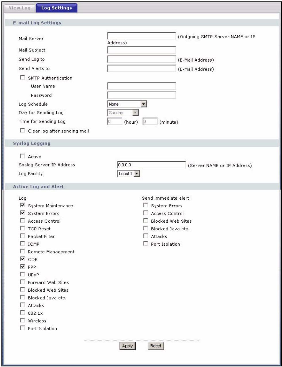 ZYXEL P-334U - Log Settings - 1