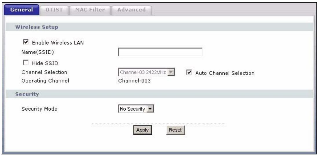 ZYXEL P-334U - General Wireless LAN Screen - 1