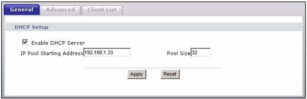 ZYXEL P-334U - DHCP Server General Screen - 1