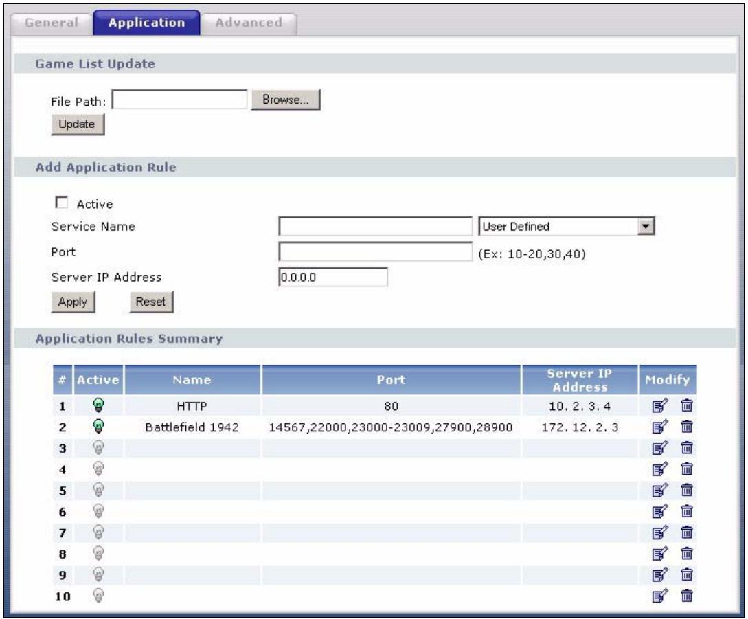 ZYXEL P-334U - NAT Application Screen - 1