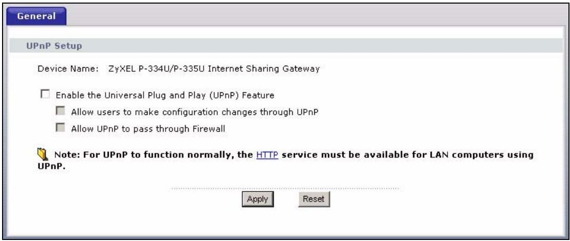 ZYXEL P-334U - UPnP Screen - 1