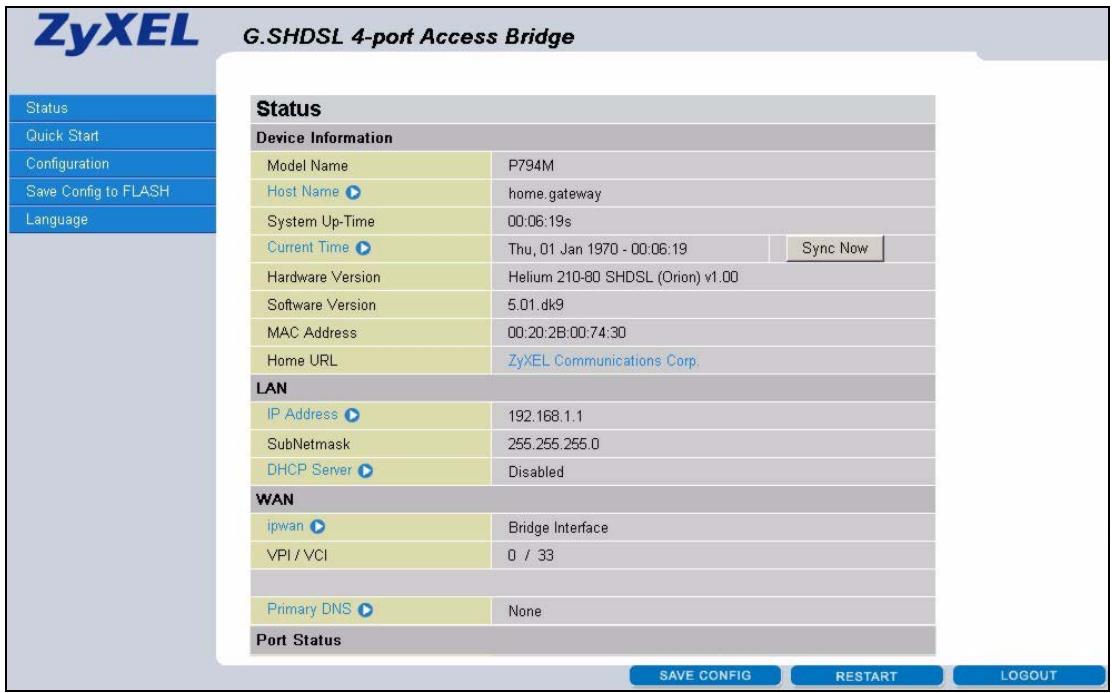 ZYXEL P-794M - The Status Screen - 1