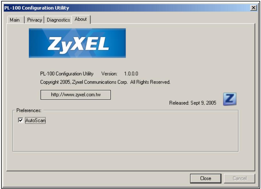 ZYXEL PL-100 - About Screen - 1