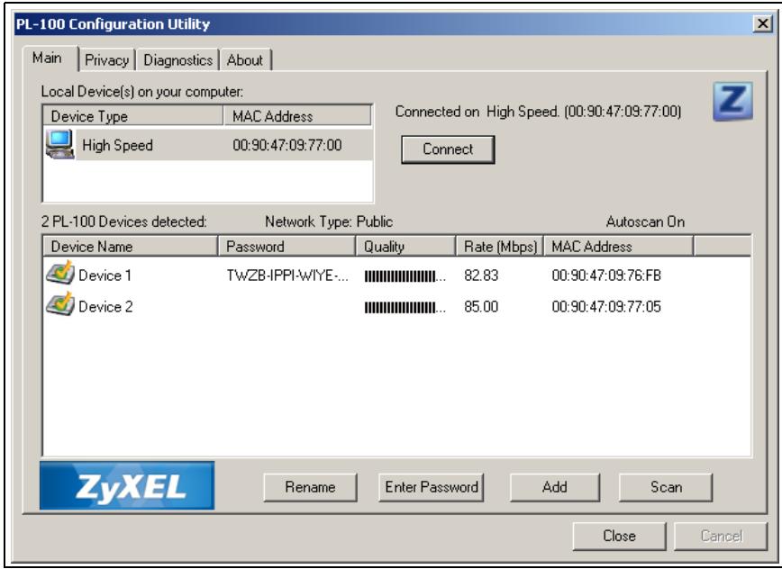 ZYXEL PL-100 - Configuration Utility Main Screen - 1