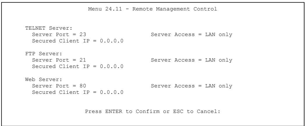 ZYXEL PRESTIGE 202H - Configuring Remote Management - 1