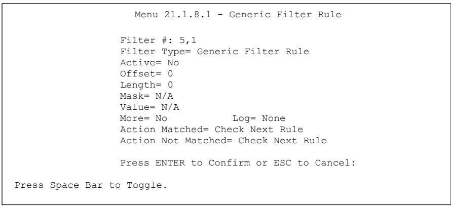 ZYXEL PRESTIGE 202H - Generic Filter Rule - 1