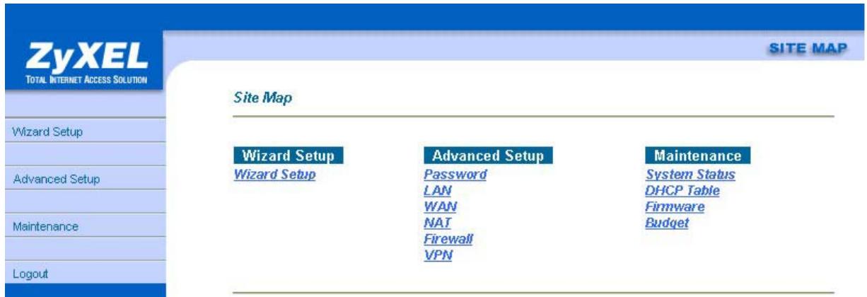 ZYXEL PRESTIGE 202H - Web Configurator Login and Main Menu Screens - 1