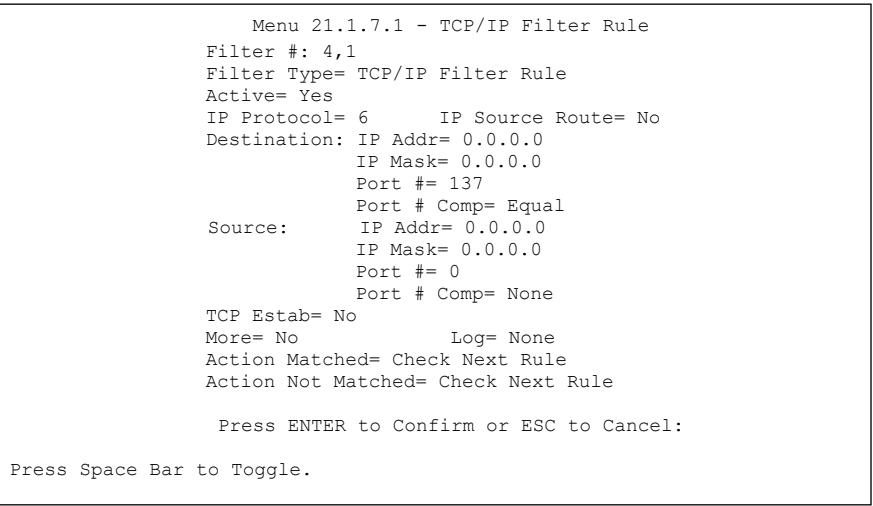 ZYXEL PRESTIGE 202H - TCP/IP Filter Rule - 1