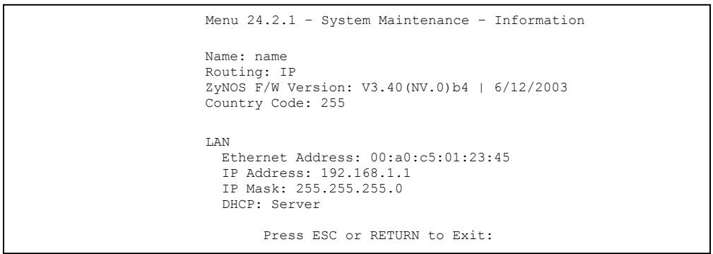 ZYXEL PRESTIGE 202H - System Information - 1