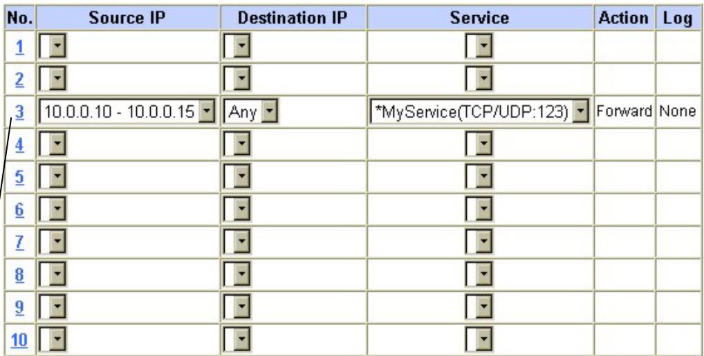 ZYXEL PRESTIGE 202H - Firewall - WAN to LAN - Rule Summary - 1