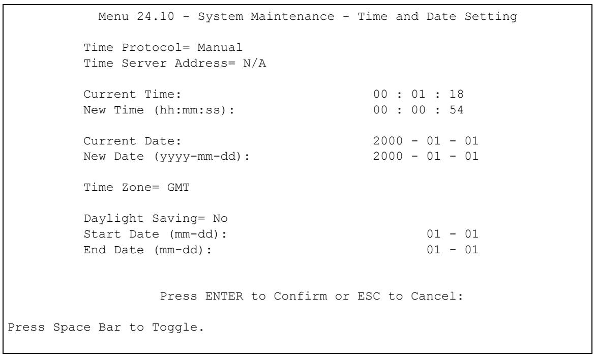 ZYXEL PRESTIGE 2302RL - Time and Date Setting - 2