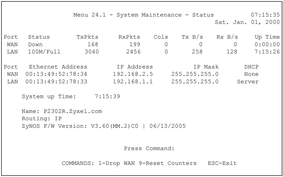 ZYXEL PRESTIGE 2302RL - System Status - 1
