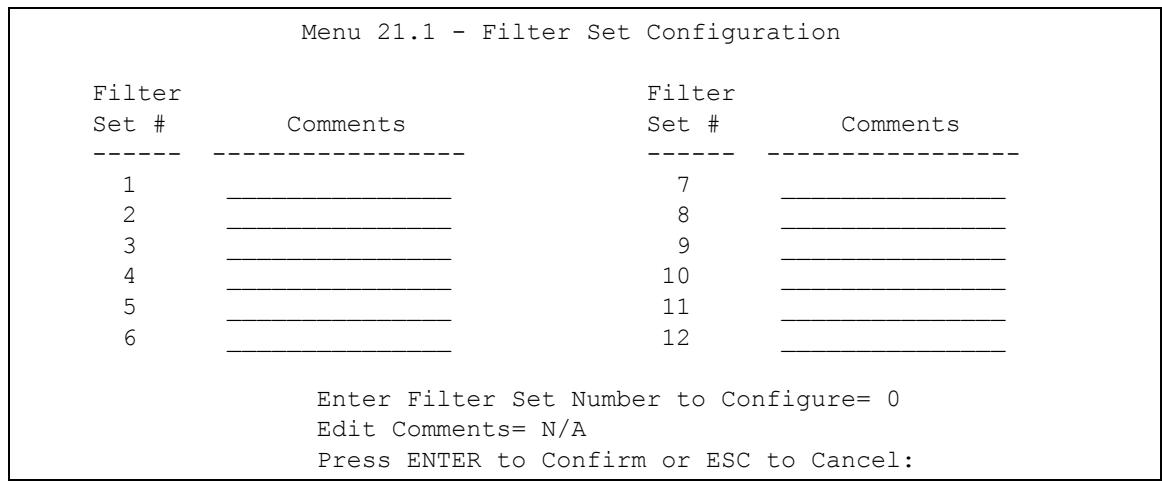 ZYXEL PRESTIGE 2302RL - Configuring a Filter Set - 1