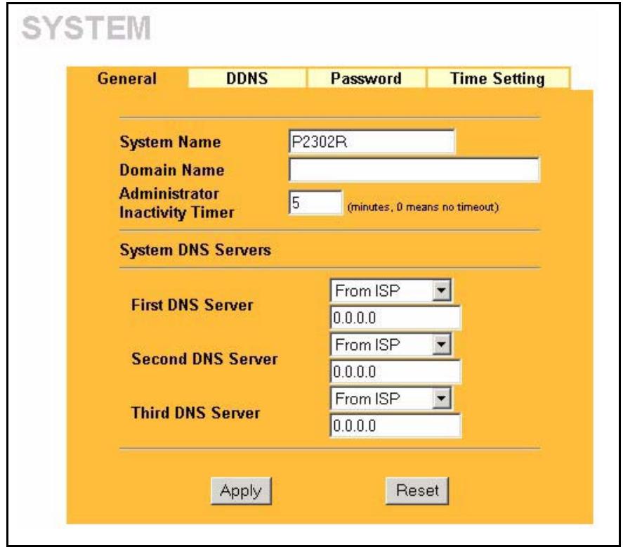 ZYXEL PRESTIGE 2302RL - System General Configuration - 1