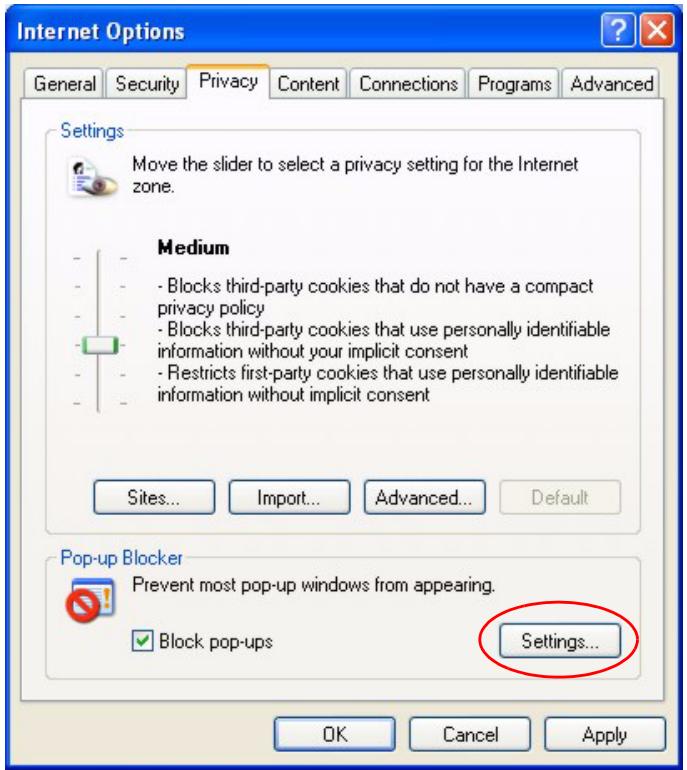 ZYXEL PRESTIGE 2302RL - Enable Pop-up Blockers with Exceptions - 1