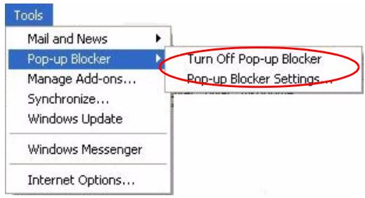 ZYXEL PRESTIGE 2302RL - Disable Pop-up Blockers - 1