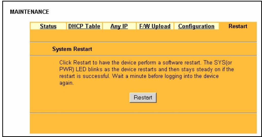 ZYXEL PRESTIGE 2302RL - Restart Screen - 1