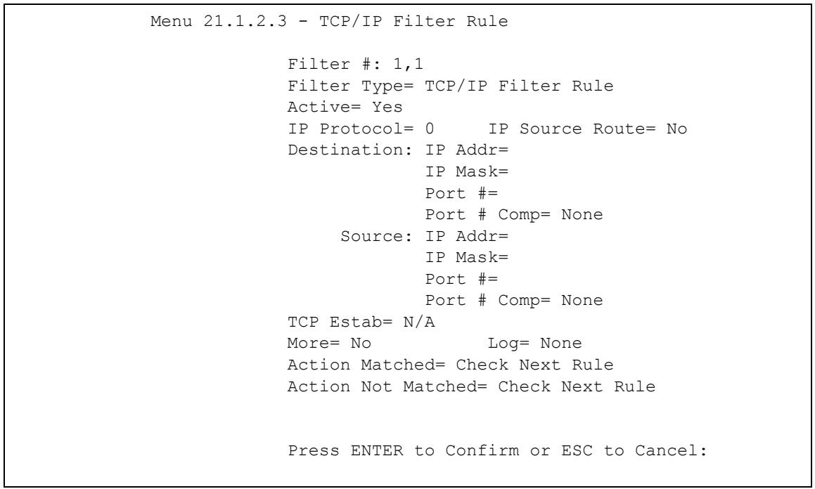 ZYXEL PRESTIGE 2302RL - Configuring a TCP/IP Filter Rule - 1