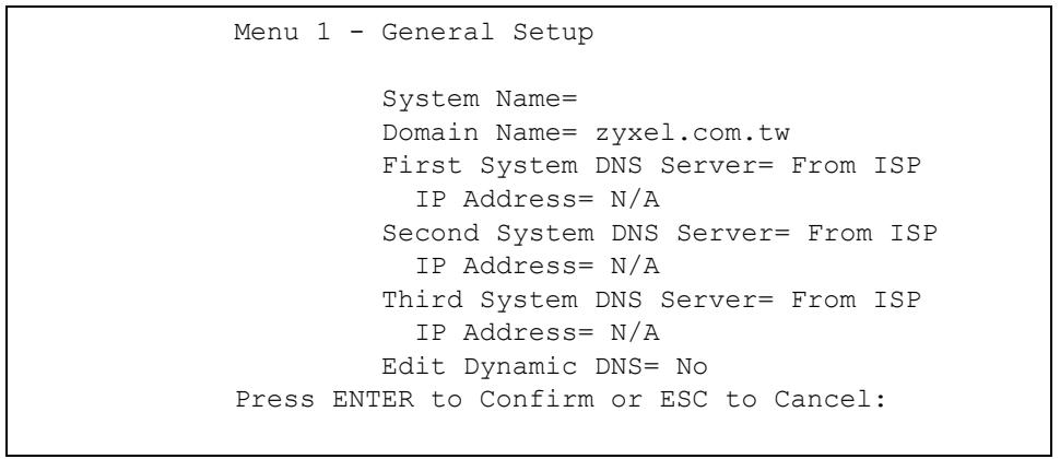 ZYXEL PRESTIGE 2302RL - General Setup Configuration - 1