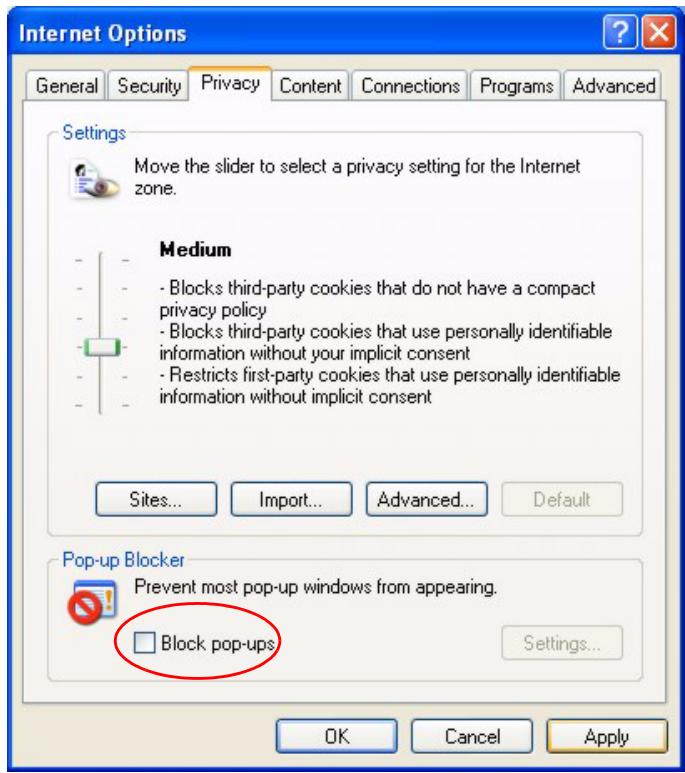 ZYXEL PRESTIGE 2302RL - Disable Pop-up Blockers - 2