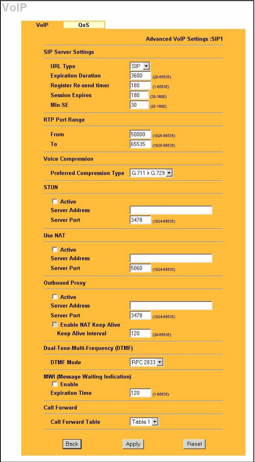 ZYXEL PRESTIGE 2302RL - Advanced VoIP Settings Configuration - 1