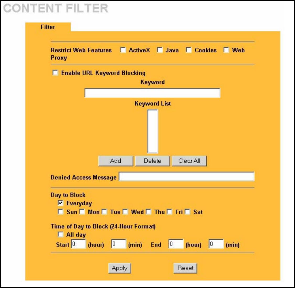 ZYXEL PRESTIGE 2302RL - Configure Content Filtering - 1