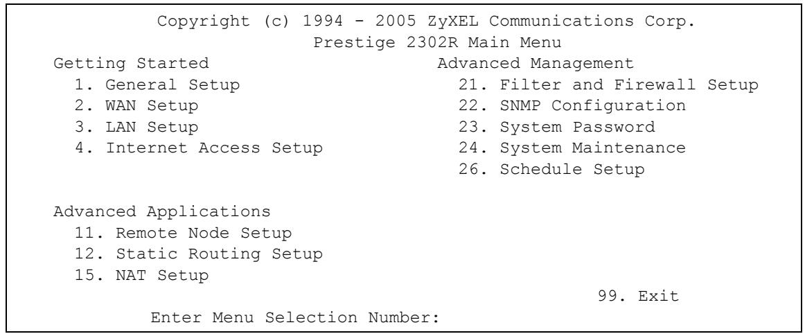 ZYXEL PRESTIGE 2302RL - Navigating the SMT Interface - 1