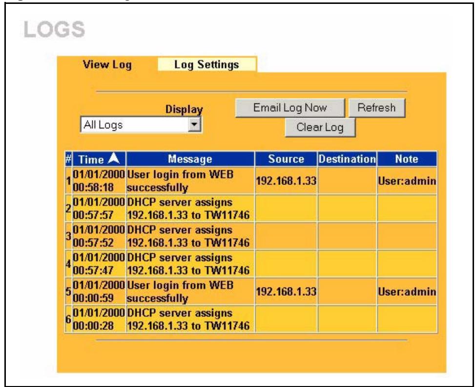 ZYXEL PRESTIGE 2302RL - Configuring View Log - 1