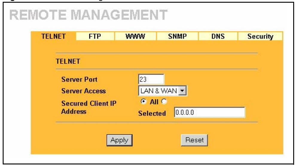 ZYXEL PRESTIGE 2302RL - Configuring TELNET - 1