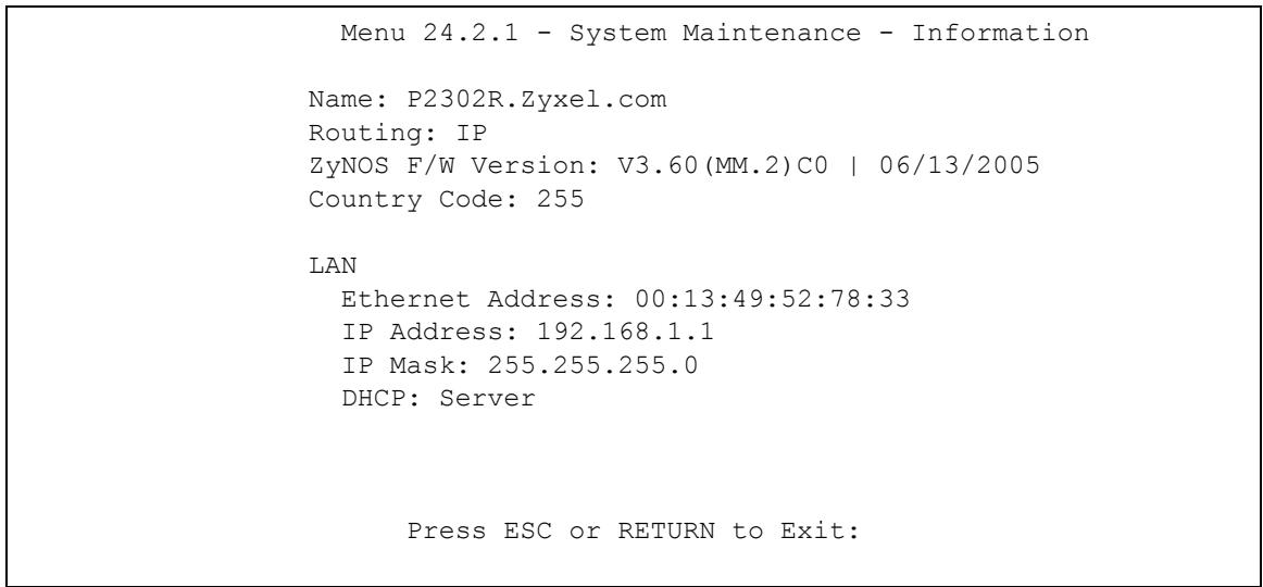 ZYXEL PRESTIGE 2302RL - System Information - 1
