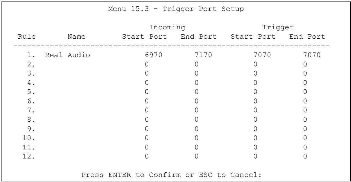 ZYXEL PRESTIGE 2302RL - Configuring Trigger Port Forwarding - 1