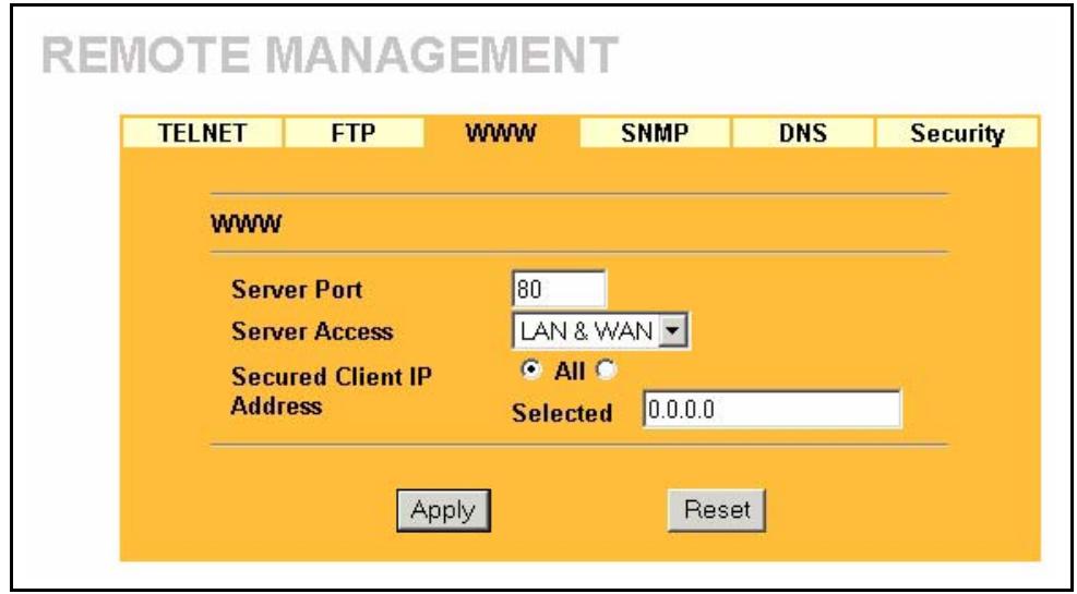 ZYXEL PRESTIGE 2302RL - Configuring WWW - 1