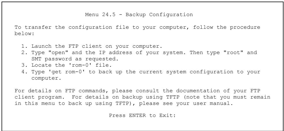 ZYXEL PRESTIGE 650H - Backup Configuration - 1