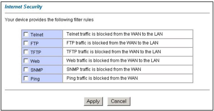 ZYXEL PRESTIGE 650H - Web Configurator Internet Security Filter Rules - 1