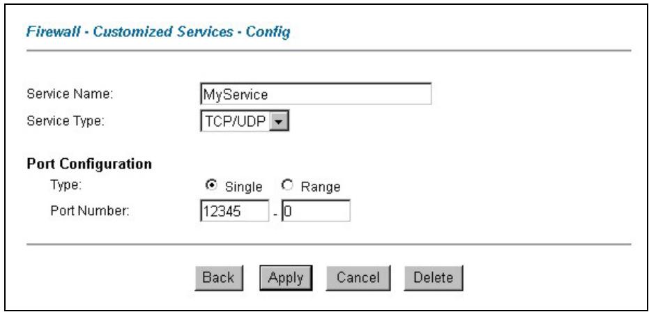 ZYXEL PRESTIGE 652HI - Example Custom Service Firewall Rule - 2