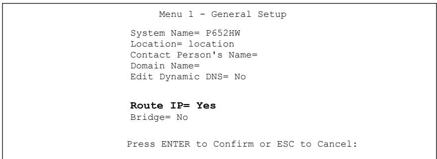 ZYXEL PRESTIGE 652HI - Route IP Setup - 1