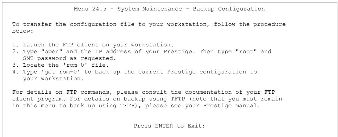 ZYXEL PRESTIGE 652HI - Backup Configuration - 1