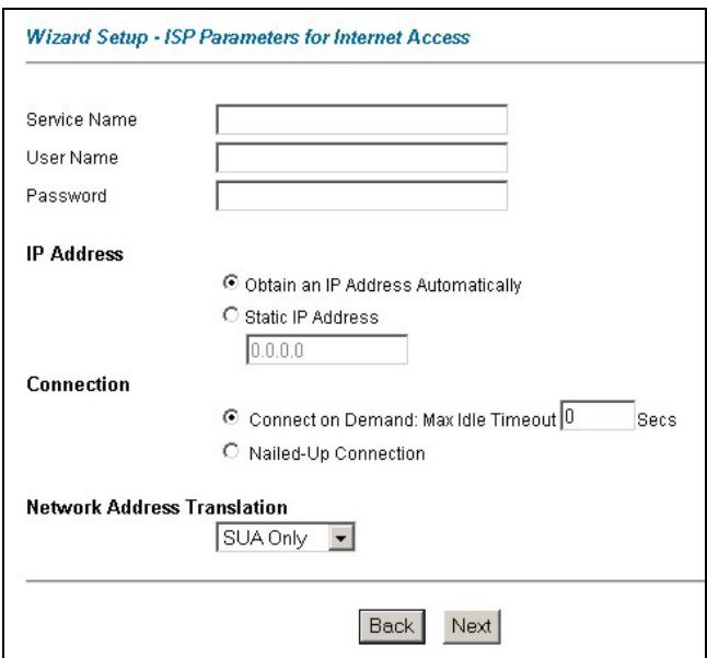 ZYXEL PRESTIGE 652HI - Wizard Setup Configuration: Second Screen - 1
