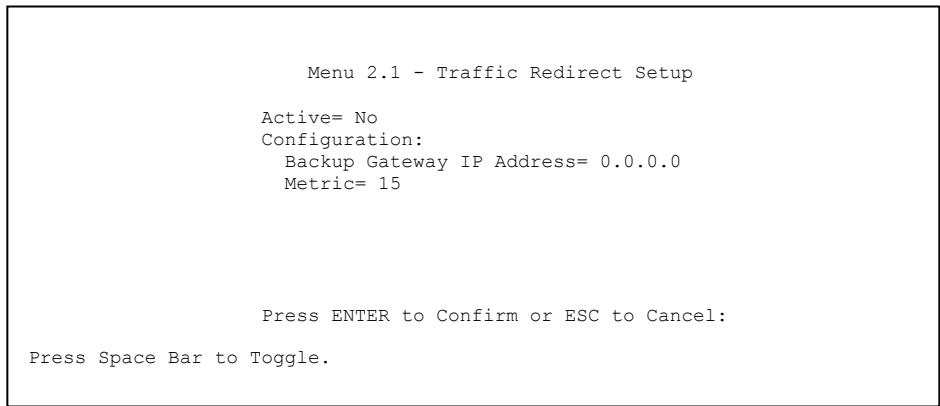 ZYXEL PRESTIGE 652HI - Traffic Redirect Setup - 1