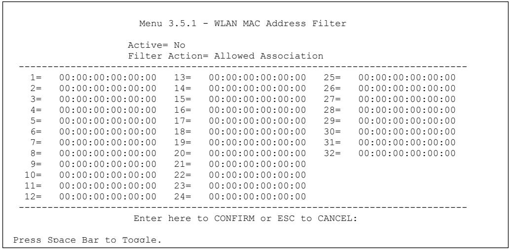 ZYXEL PRESTIGE 652HI - Wireless LAN MAC Address Filter - 1