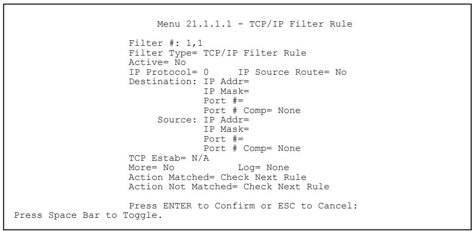 ZYXEL PRESTIGE 652HI - TCP/IP Filter Rule - 1