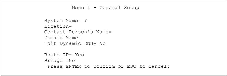 ZYXEL PRESTIGE 652HI - Procedure To Configure Menu 1 - 1