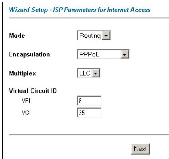 ZYXEL PRESTIGE 652HI - Wizard Setup Configuration: First Screen - 1