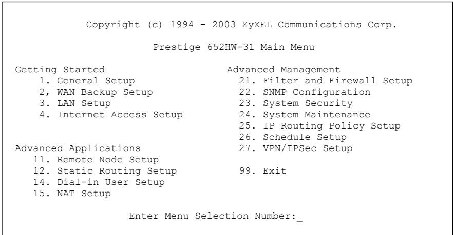 ZYXEL PRESTIGE 652HI - Navigating the SMT Interface - 1