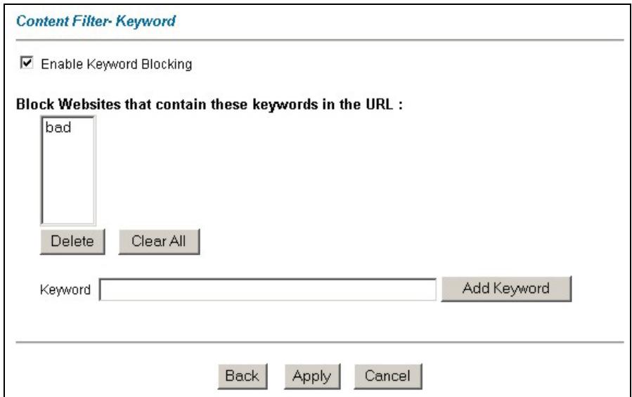 ZYXEL PRESTIGE 652HI - Configuring Keyword Blocking - 1