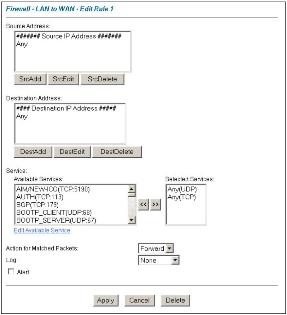 ZYXEL PRESTIGE 652HI - Creating/Editing Firewall Rules - 1