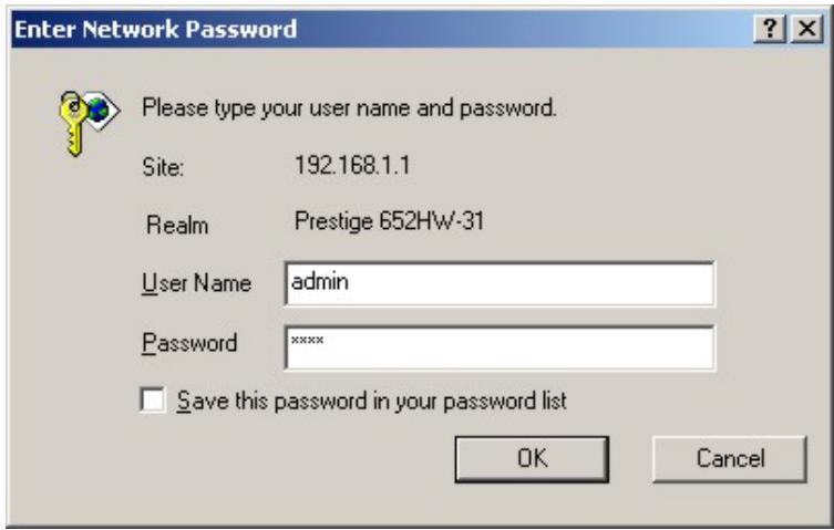 ZYXEL PRESTIGE 652HI - Accessing the Prestige Web Configurator - 1