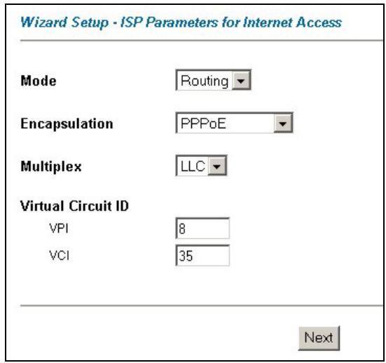 ZYXEL PRESTIGE 652HWI - Wizard Setup Configuration: First Screen - 1