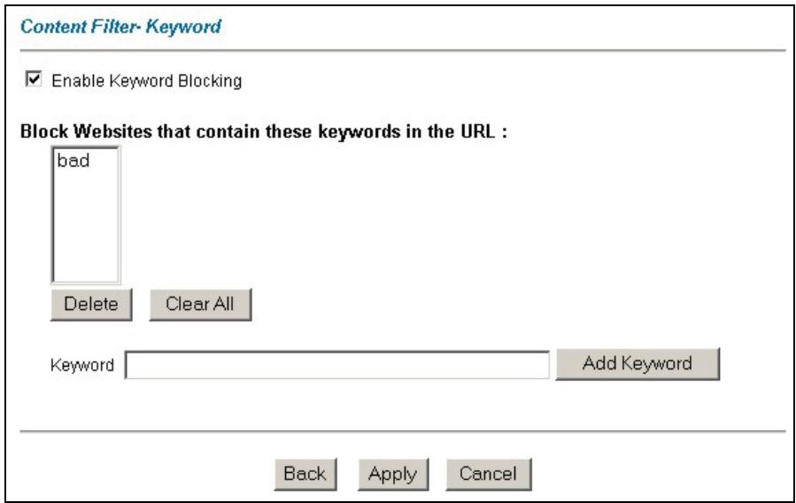 ZYXEL PRESTIGE 652HWI - Configuring Keyword Blocking - 1